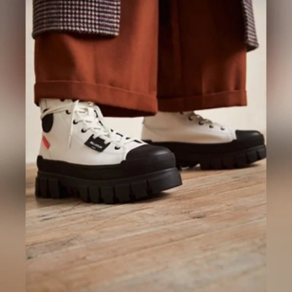 NEW Palladium Black White Canvas Chunky Lug Sole Y2K High Top Vegan Combat Boots - Picture 2 of 13